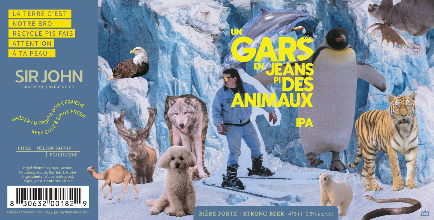 Un gars en jeans pi des animaux